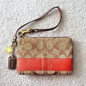 Coach wristlet, brown and red